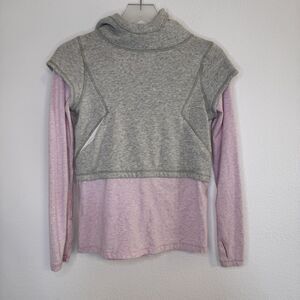 Ivivva Lululemon Girls Pullover Hooded Hoodie SZ 14 Gray Pink Layered Sweatshirt